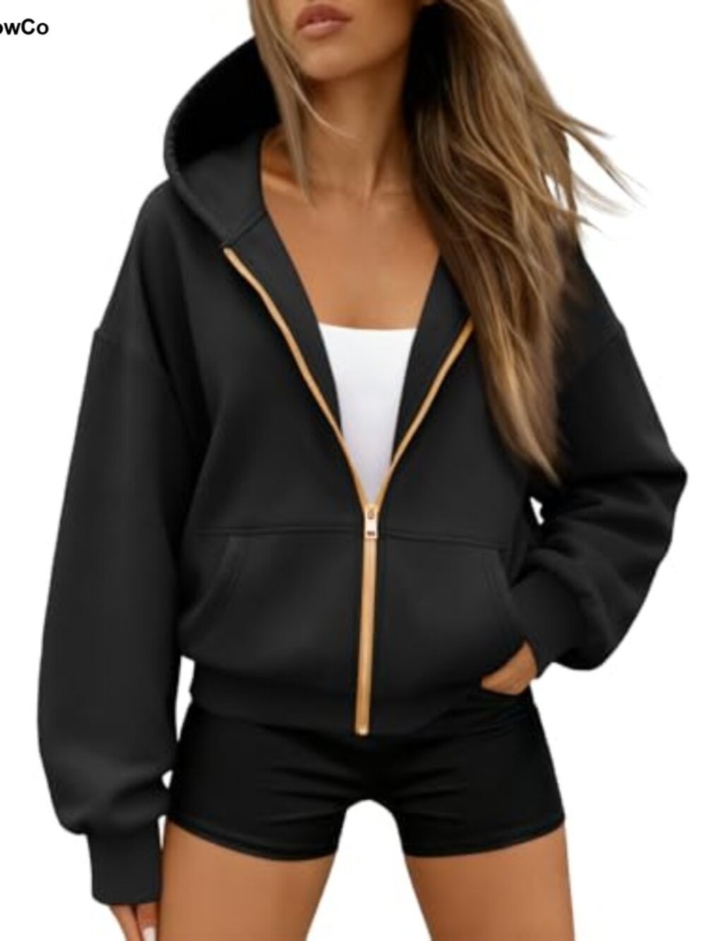 Women's Zip Up Fleece Lined Cropped Hoodie Y2K Oversized Sweatshirt
